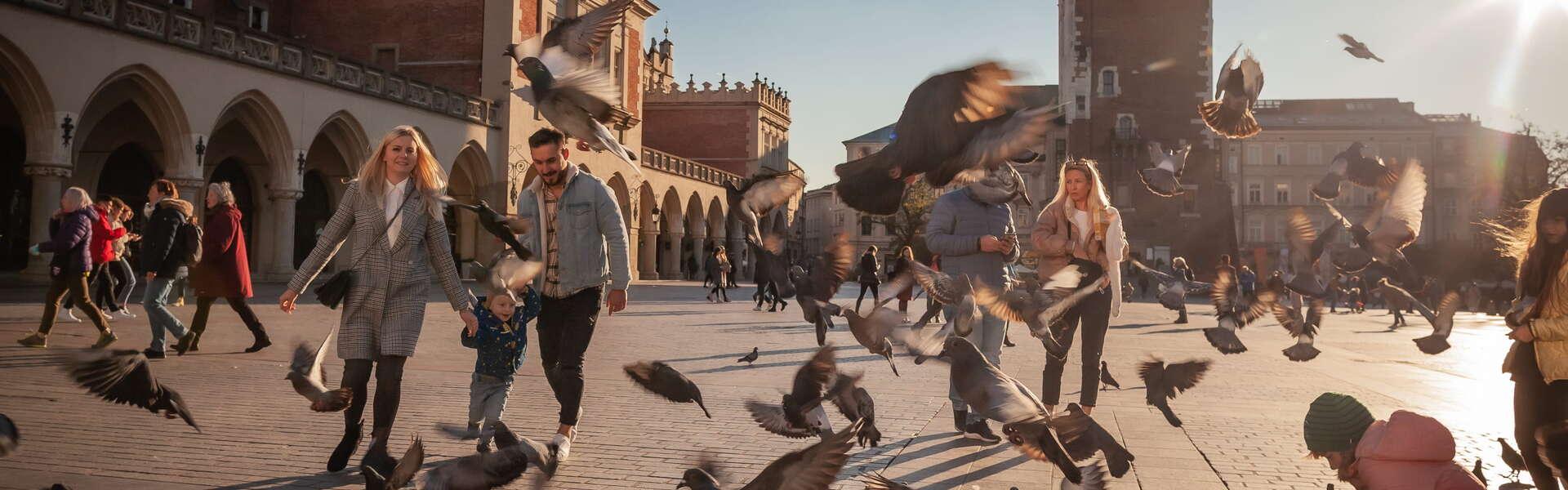 Nowa Huta aus der Vogelperspektive. Sie können die Gebäude und die Straßenführung sehen.