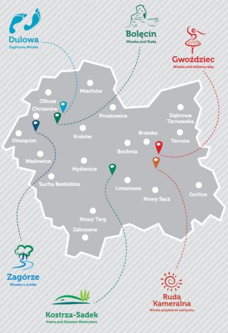 Mapa wiosek tematycznych w Małopolsce